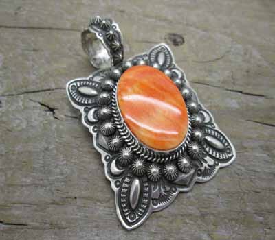 Indian Pendant Sterling  & Orange Spiney- Lovely